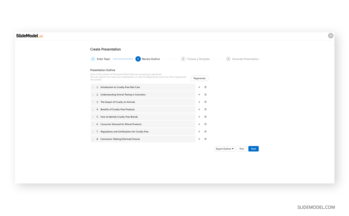 Evaluating the outline in SlideModel AI