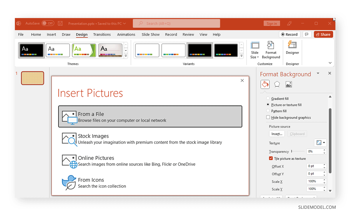 locating picture source options in PowerPoint