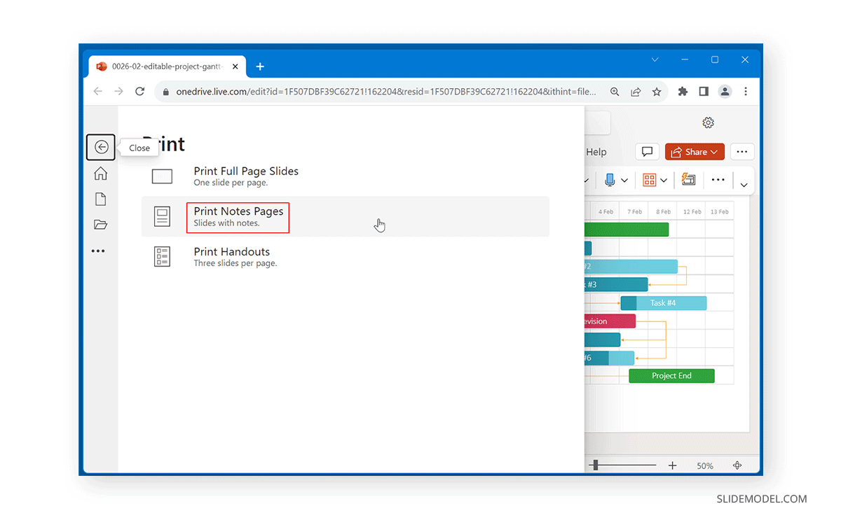 Print Note Pages option in OneDrive