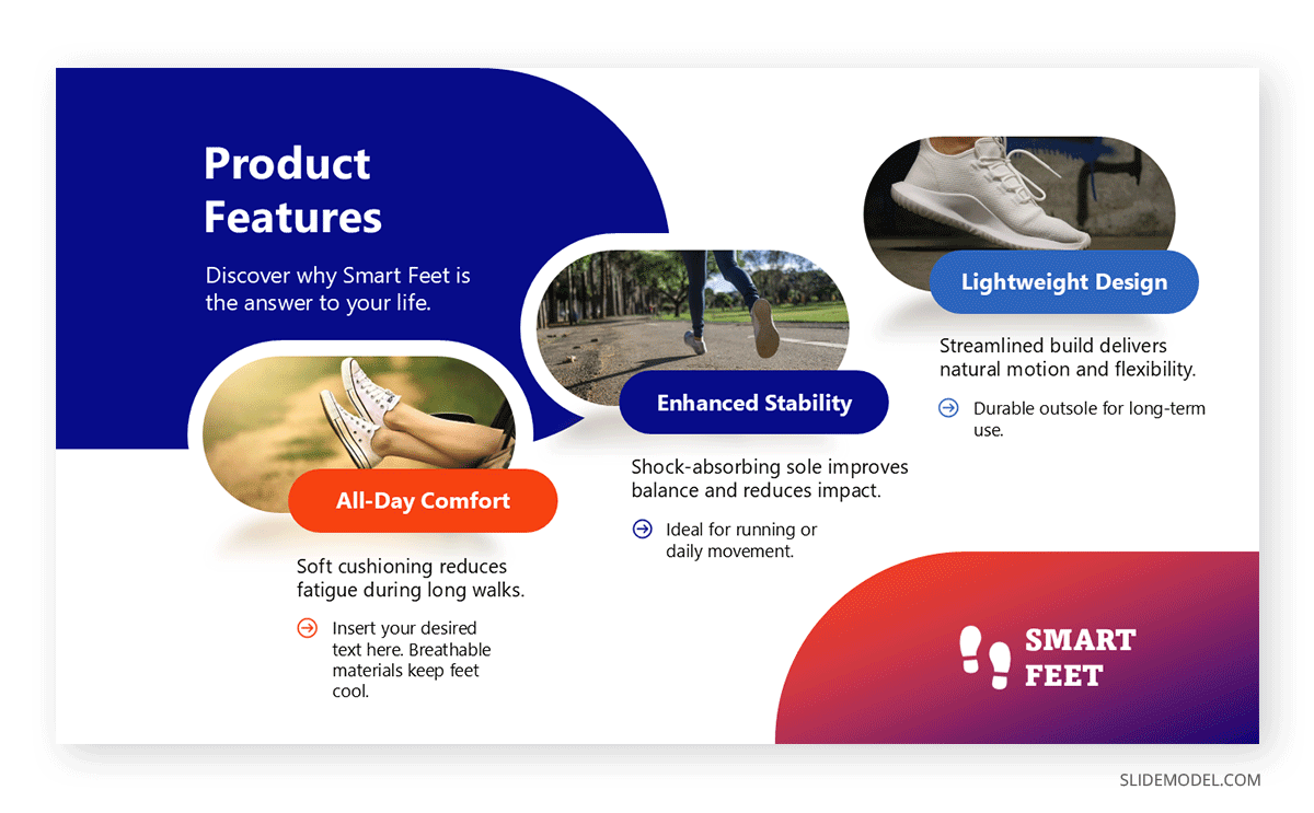 Showcasing product features in product catalog template for PowerPoint
