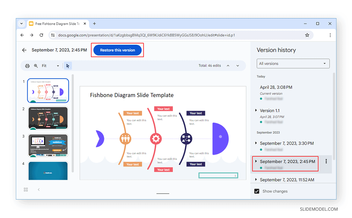 How to restore a version in Google Slides