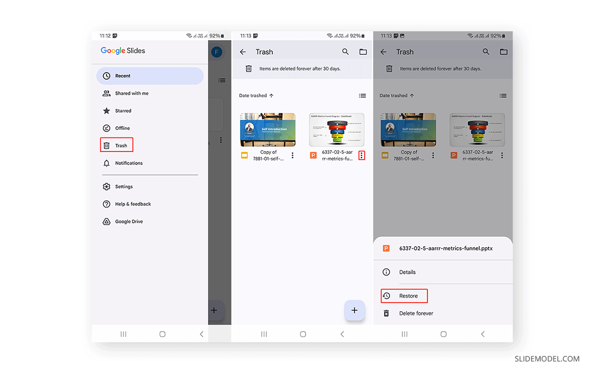 Restoring file from Google Slides Mobile