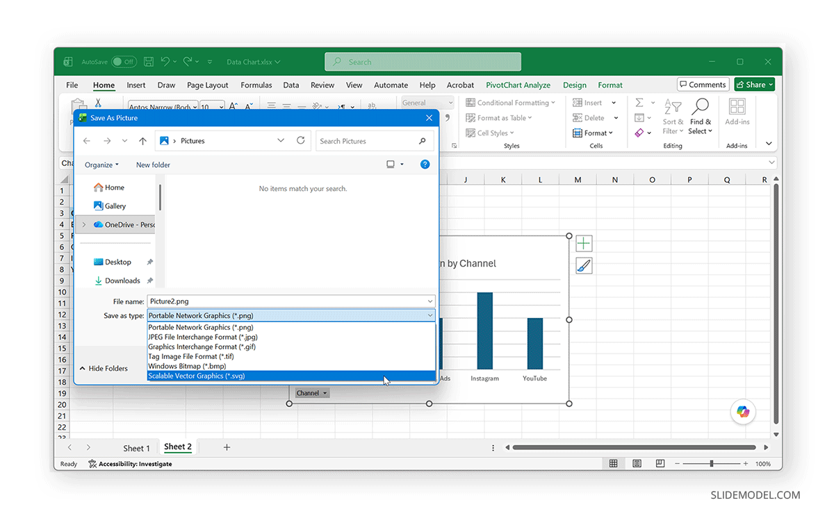 How to export an Excel chart in SVG format