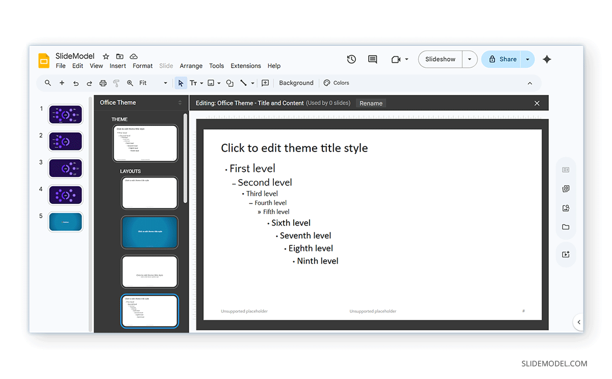 How to delete a slide in Slide Master in Google Slides