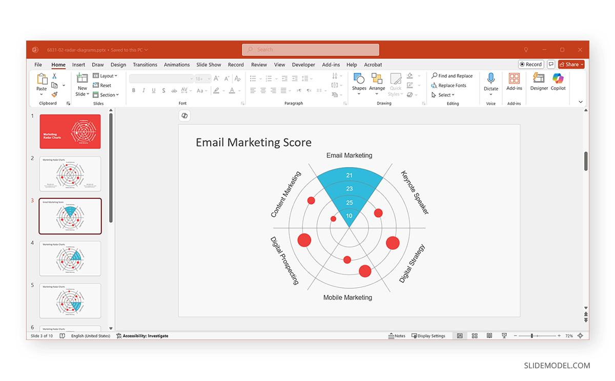 PowerPoint spider diagram with PPT shapes