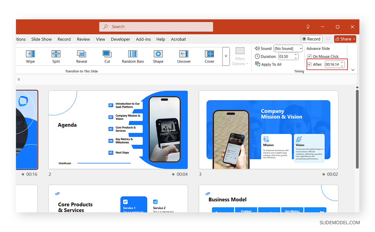 Change timing for individual PowerPoint slides