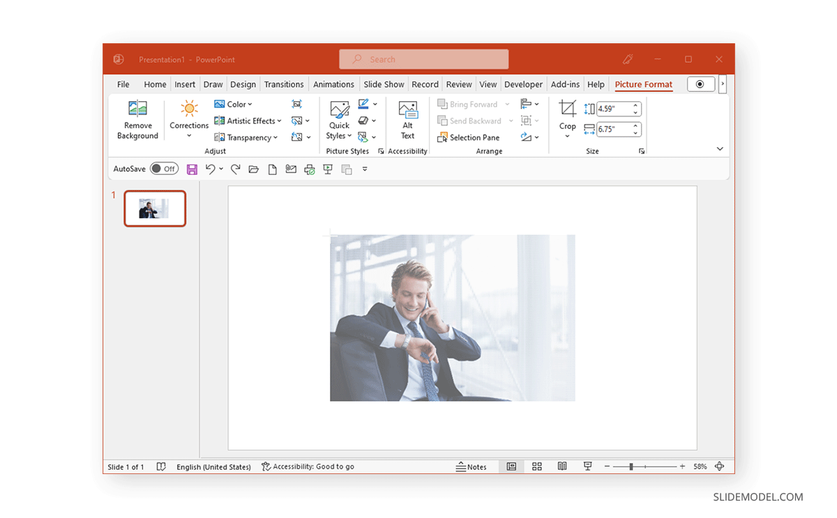 Tools in Picture Format to flip an image in PowerPoint