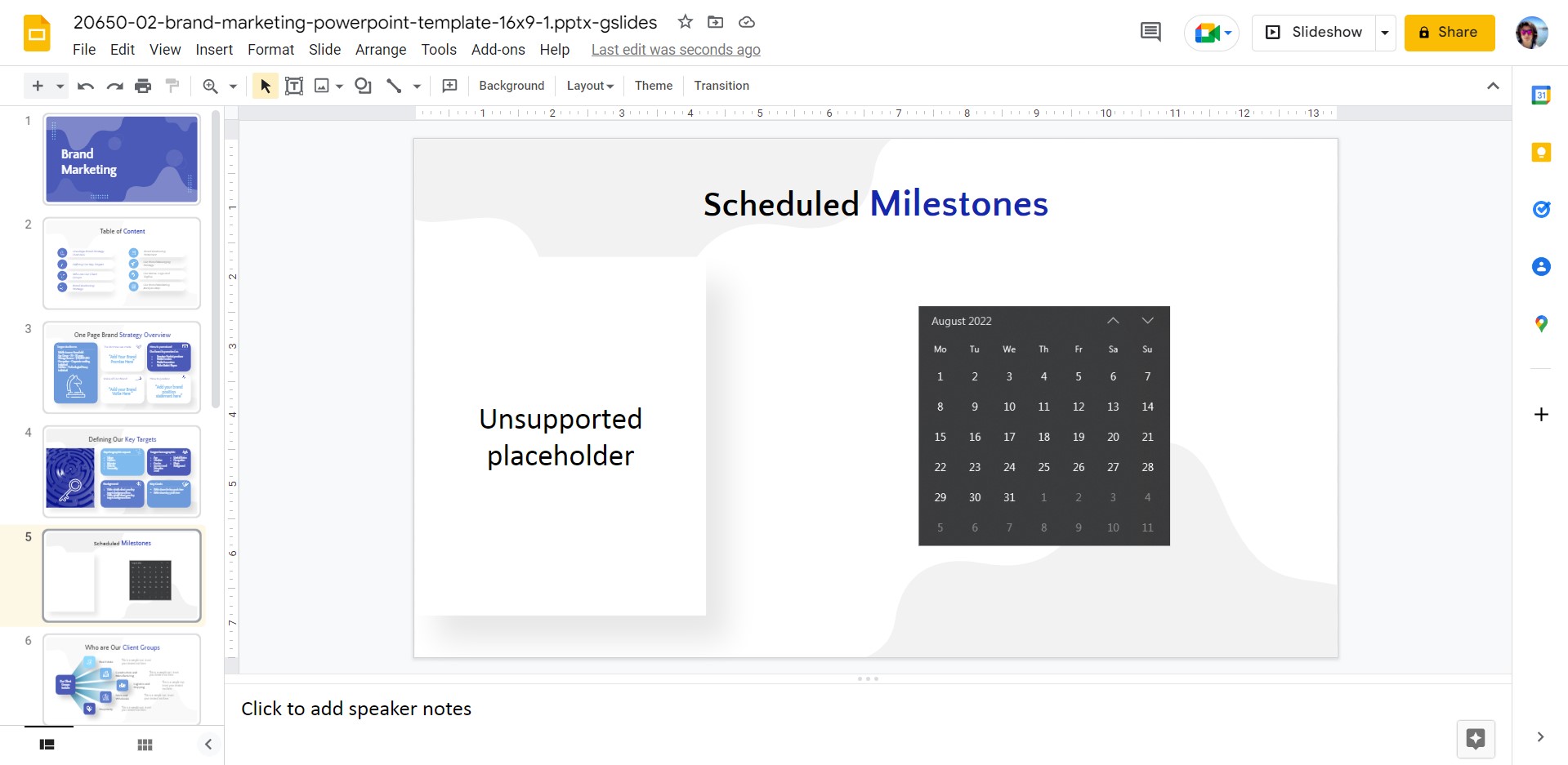 copy/pasted calendar in Google Slides