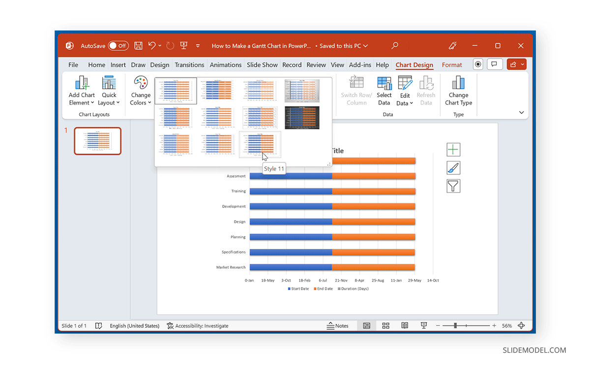 Change the style of a Gantt Chart in PowerPoint