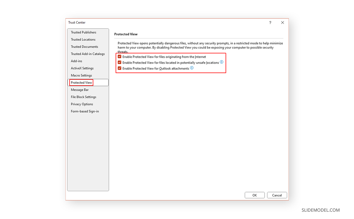 Disable Protected View in PowerPoint