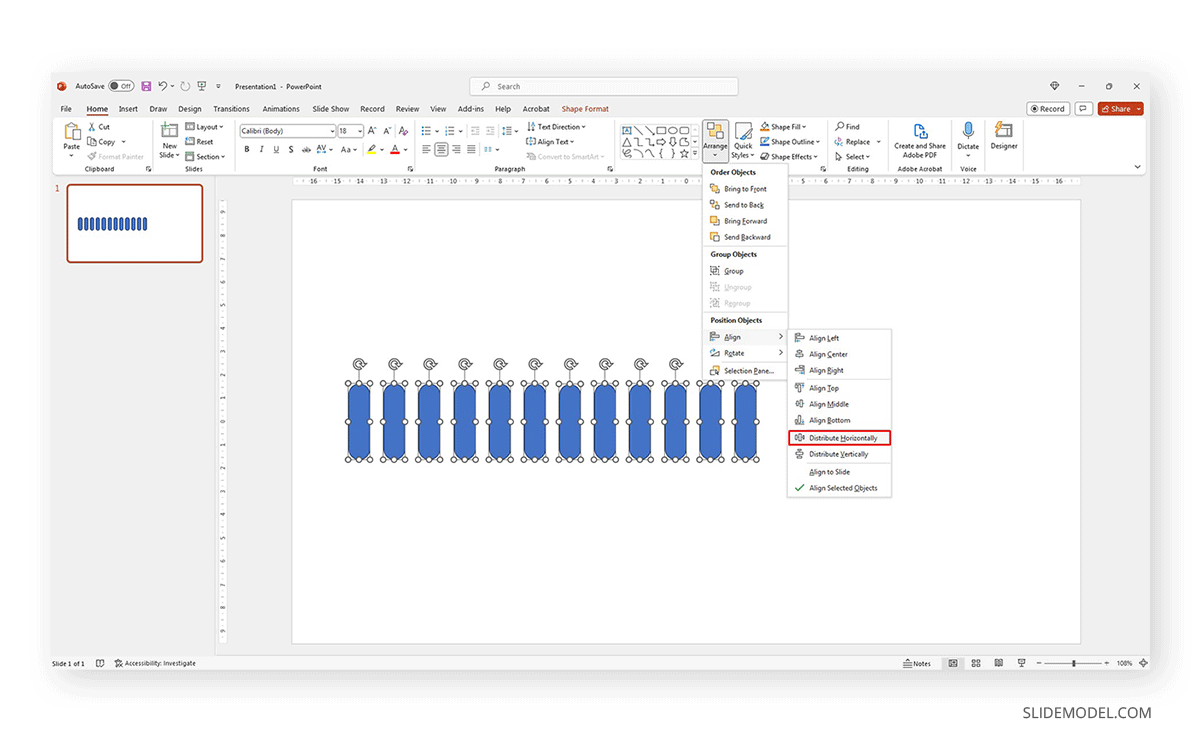 Distribute Horizontally align in PowerPoint