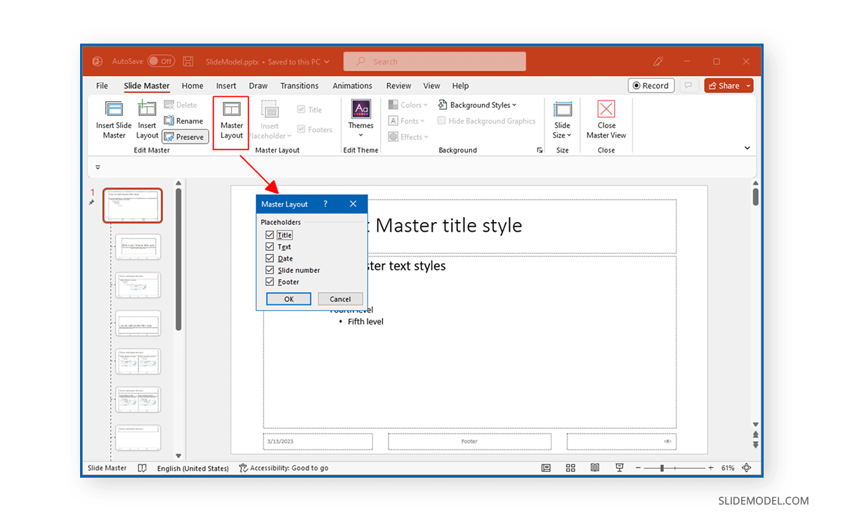 Edit master layout in PowerPoint - Configuring the Master Layout in PowerPoint (Title, Text, Date, Slide number and Footer)