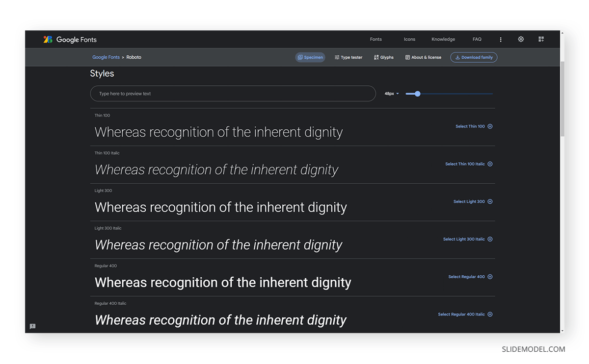 Font weights in Google Fonts