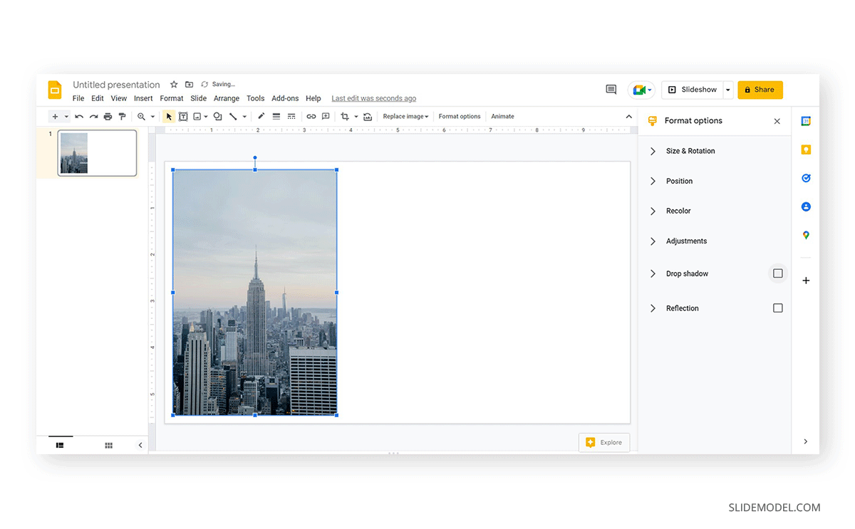 format options opened in google slides