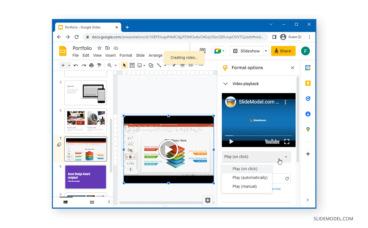 video playback options in Google Slides