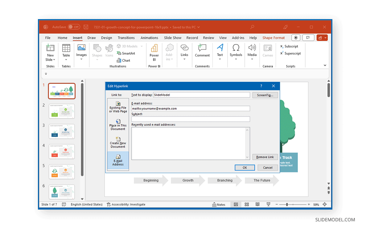Add hyperlink to an email address in PowerPoint