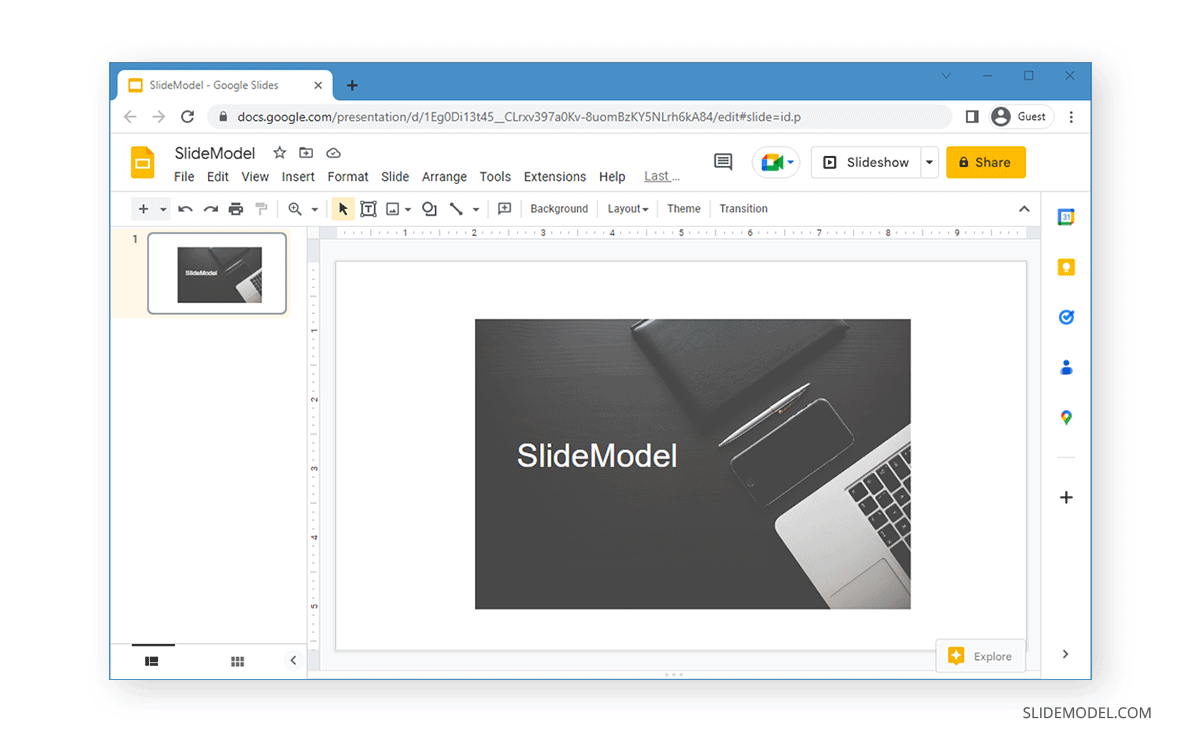 Image with text overlay and transparency effect in Google Slides