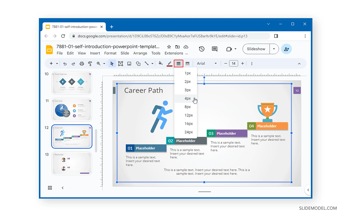 Changing border weight in Google Slides