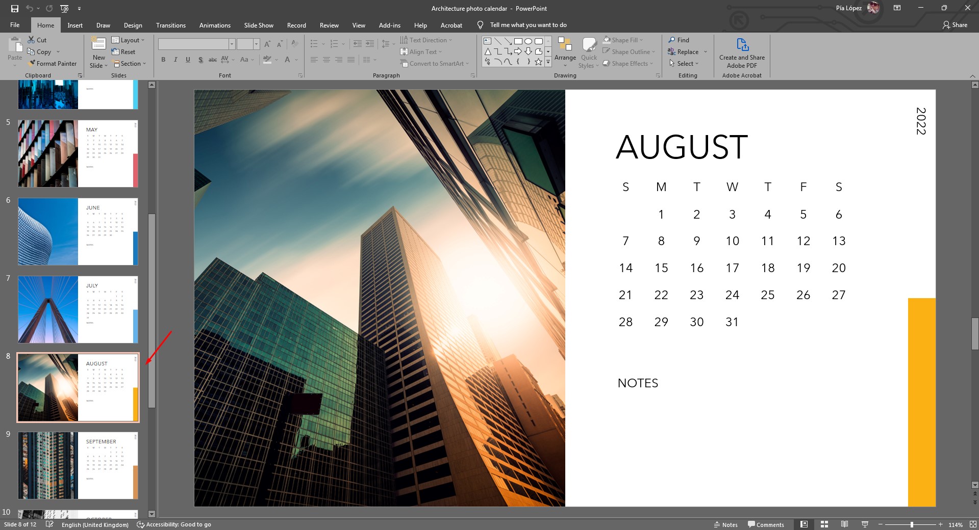 Preparing the calendar to be inserted in PowerPoint