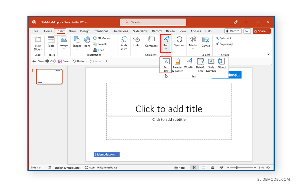 Insert Text Box in Header in PowerPoint