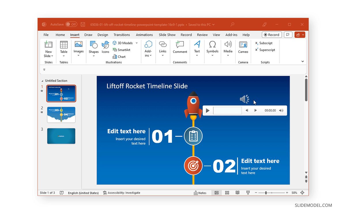 Inserted audio file in PPT slide