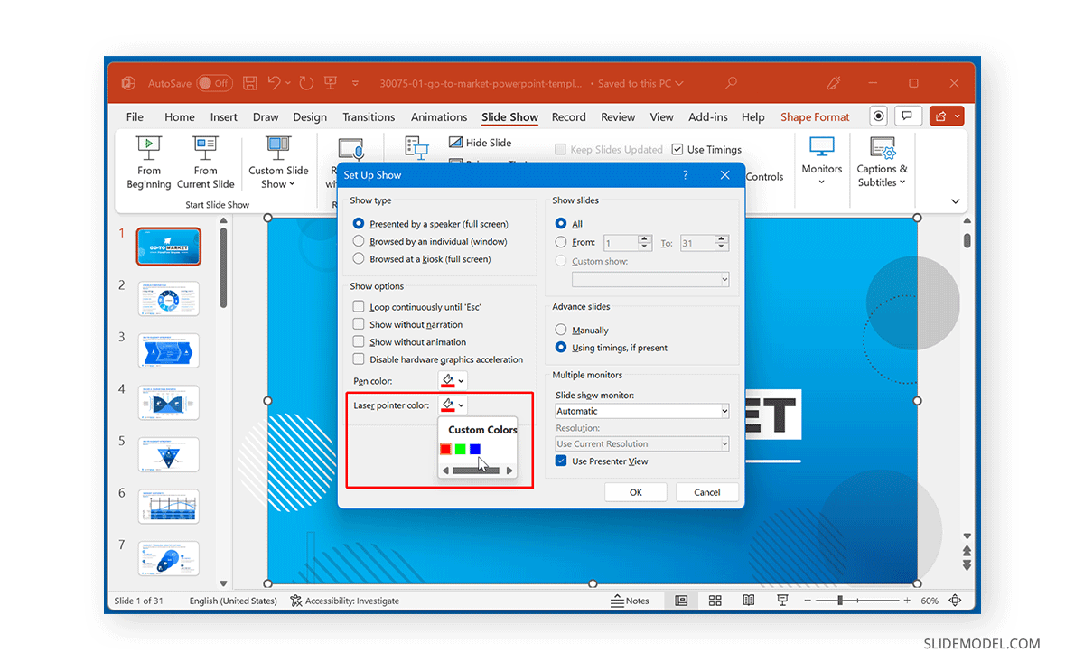 Customize color for laser pointer in PowerPoint