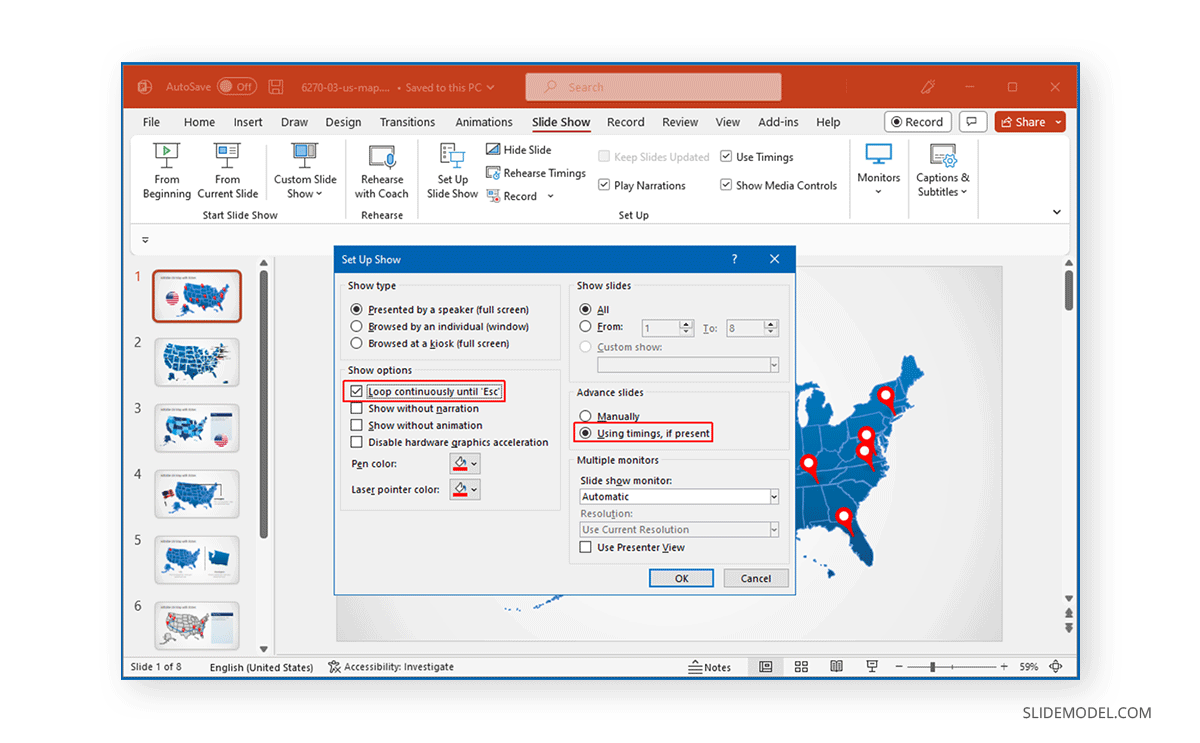 Loop slides automatically in PowerPoint