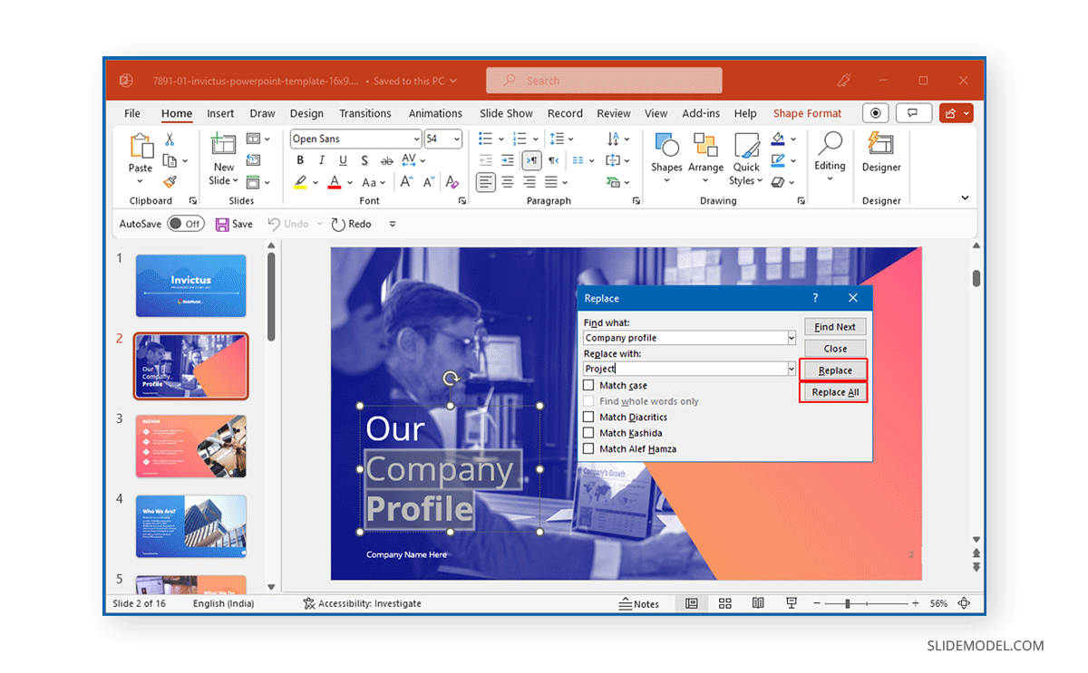 Replace all option in PowerPoint