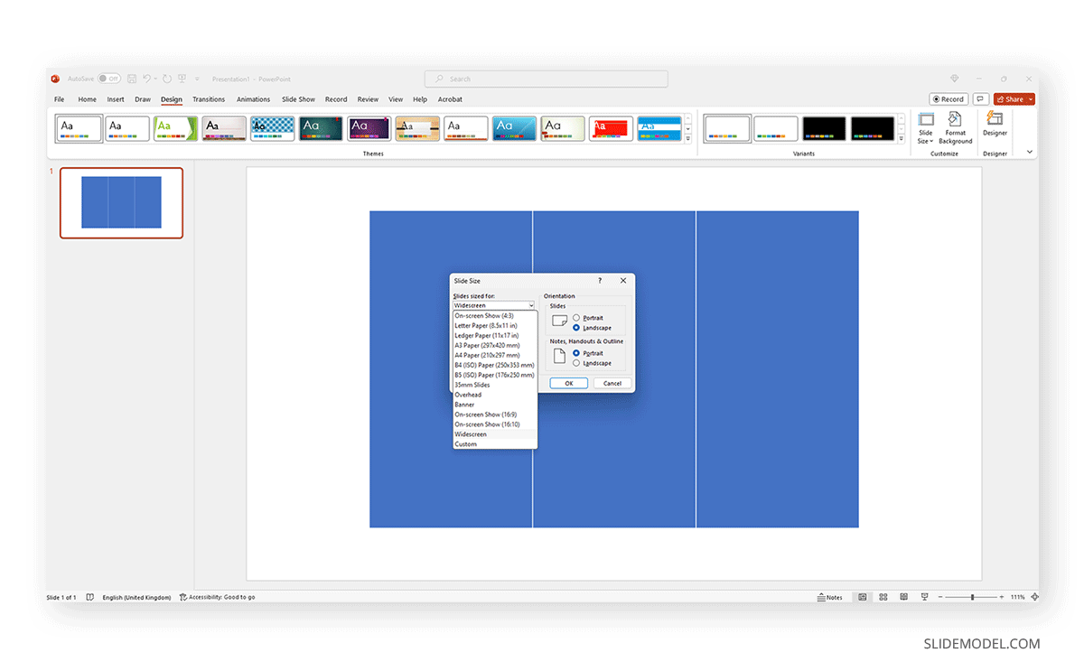 Picking a slide size in PowerPoint