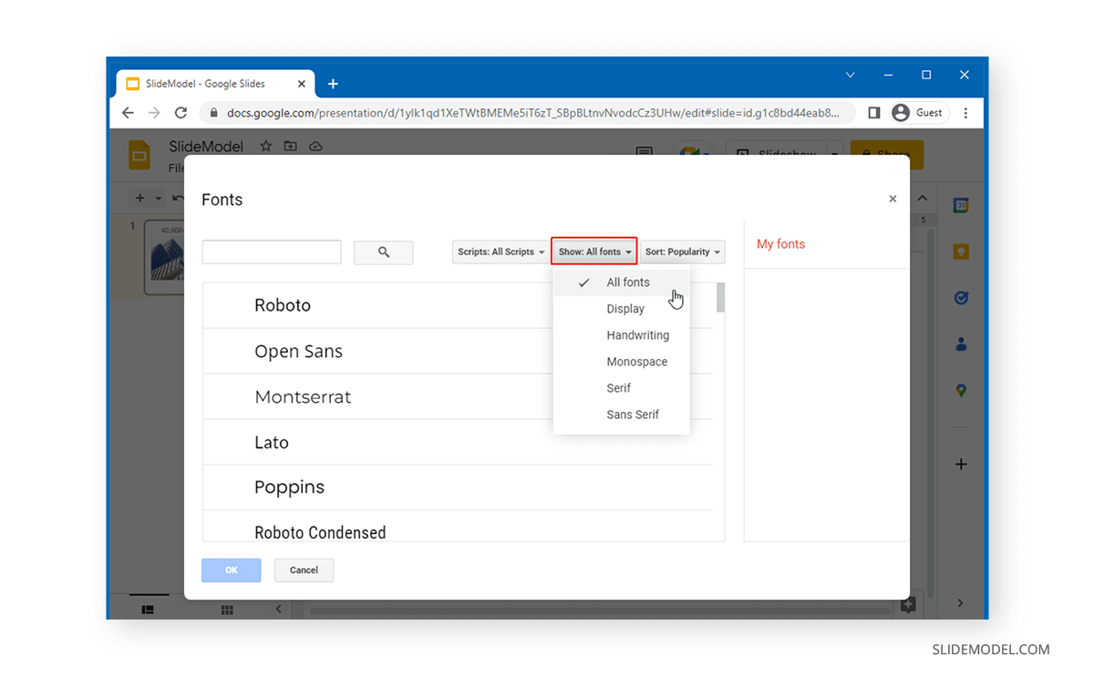 Show All Fonts option in Google Slides