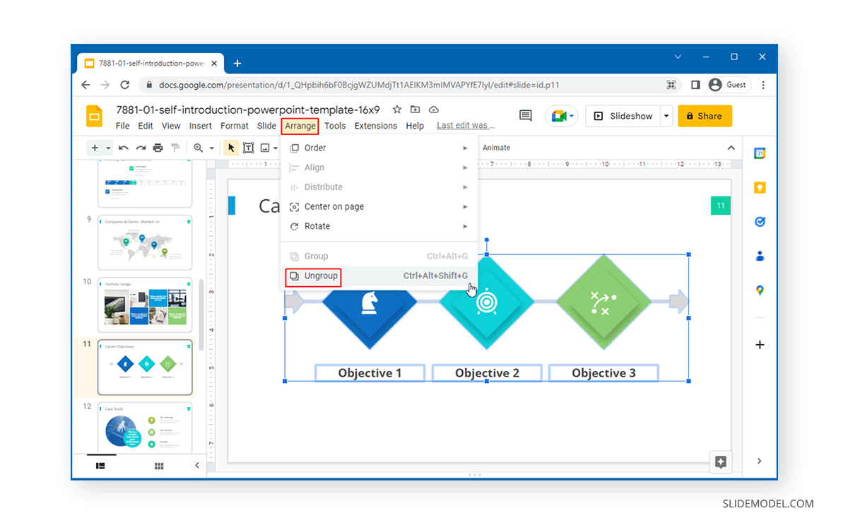 Ungroup objects in Google Slides