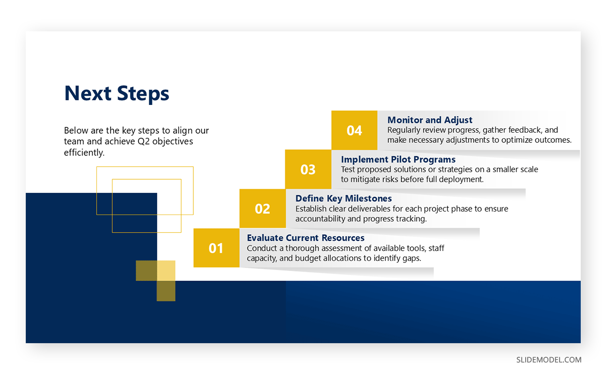 Next steps slide in a Meeting Presentation