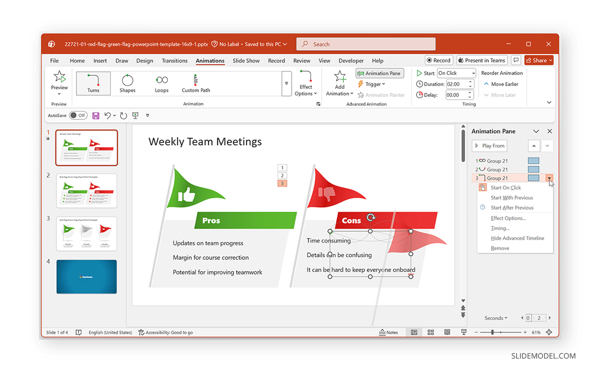 PowerPoint object with multiple motion paths