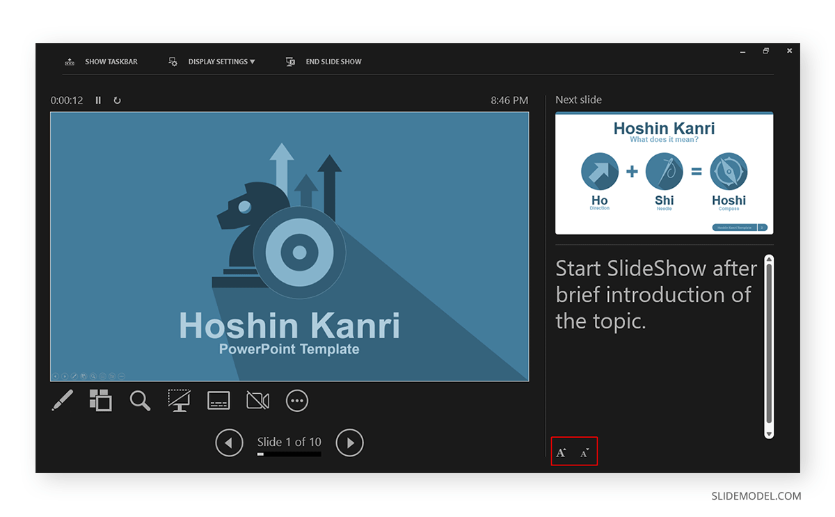 powerpoint presentation with notes visible only to presenter