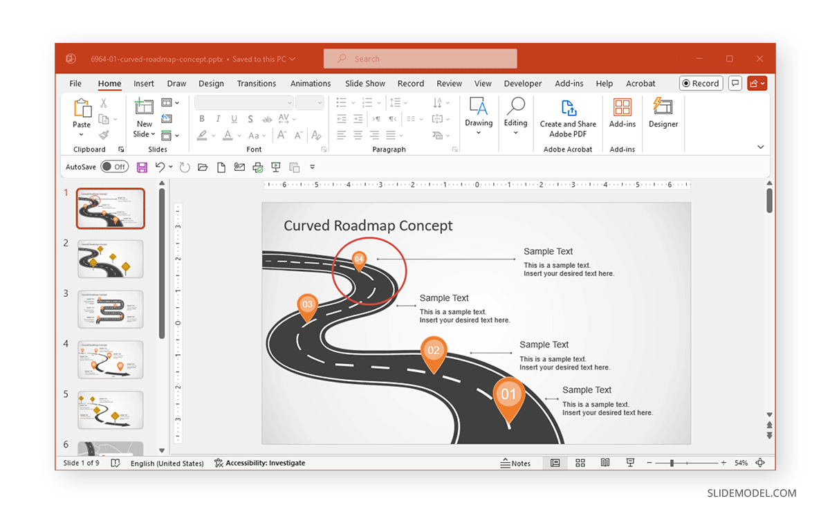 Completed circled section with PowerPoint Shapes