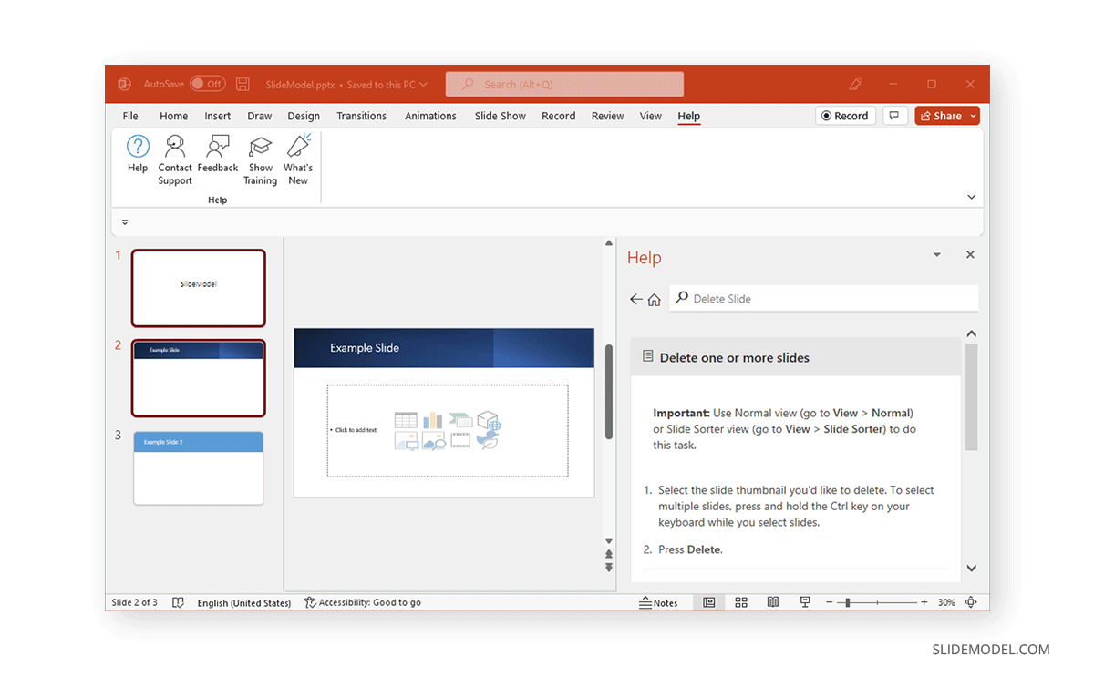 delete a slide in PowerPoint via hotkey