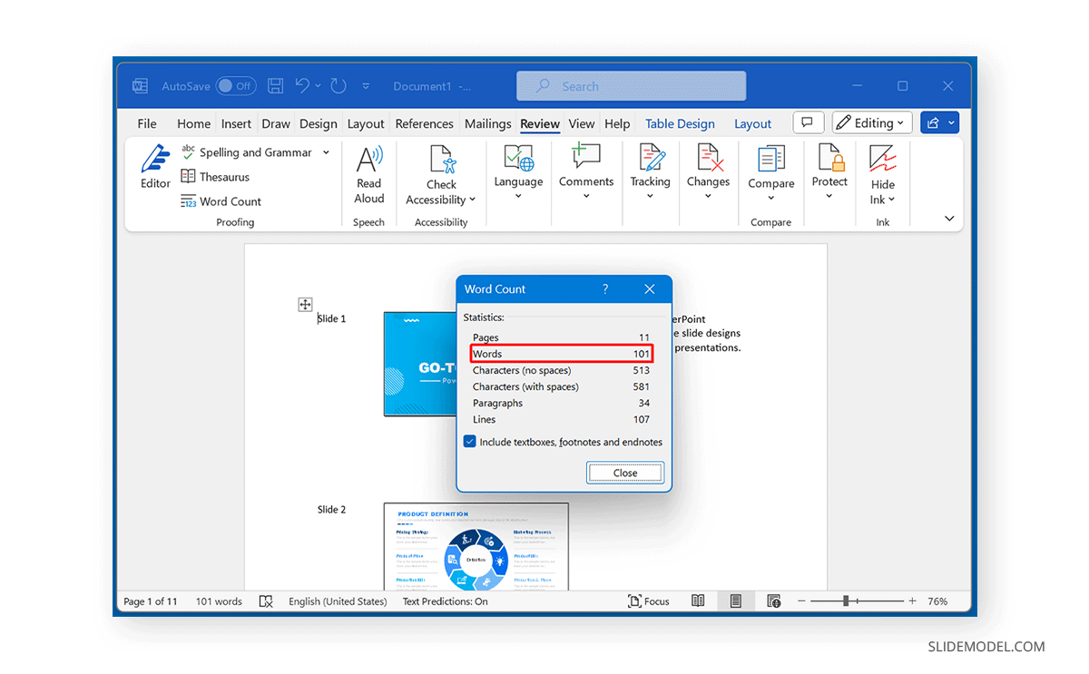How to check word count in MS Word