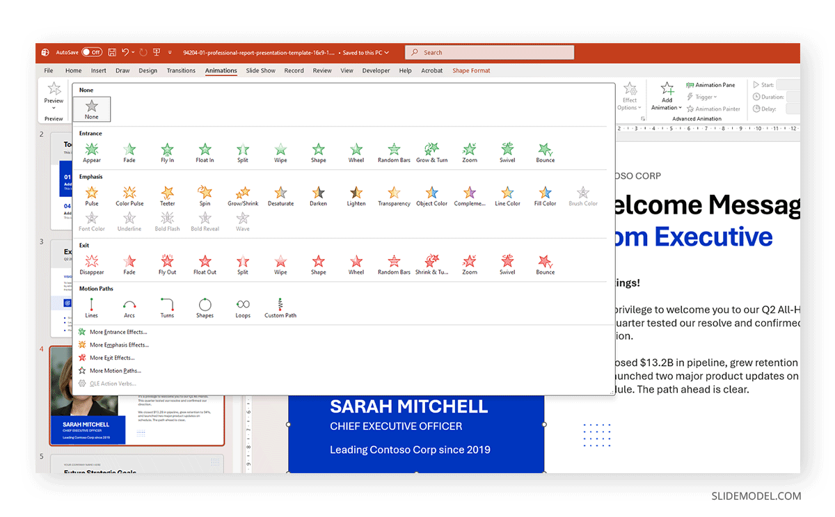 Using animations in PowerPoint