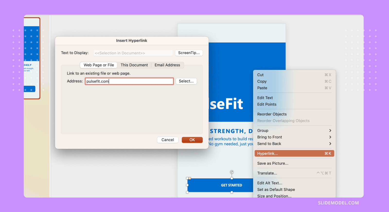 Button link via hyperlink for PPT app prototype