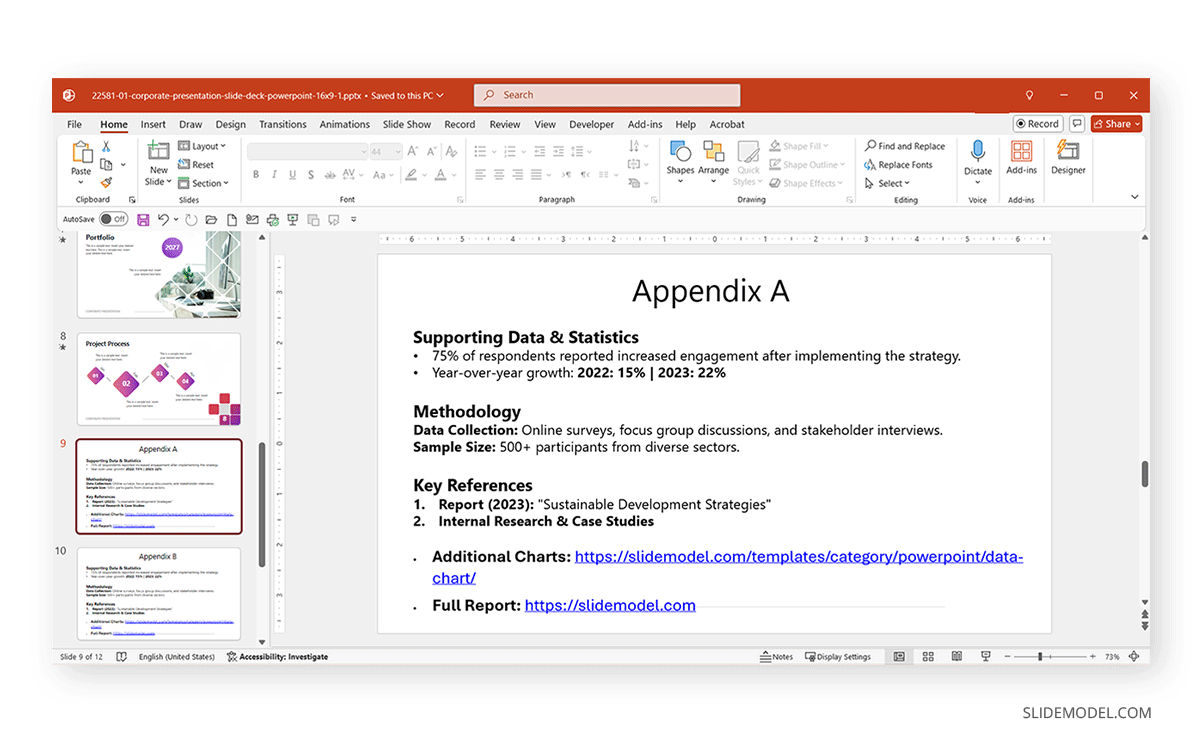 Labelled appendix slide example