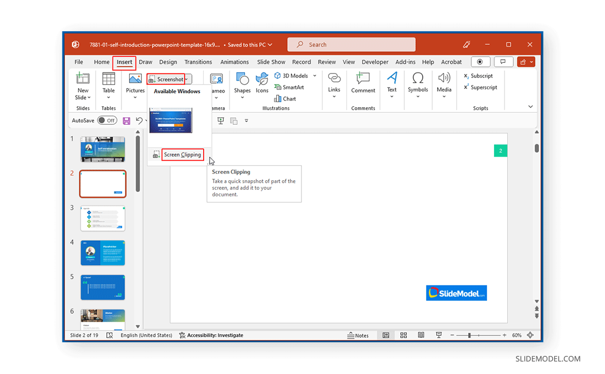 Screen clipping in PowerPoint