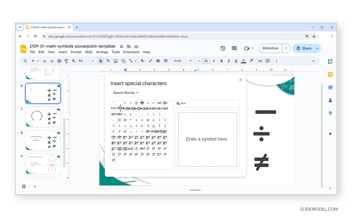 How to search for special characters in Google Slides