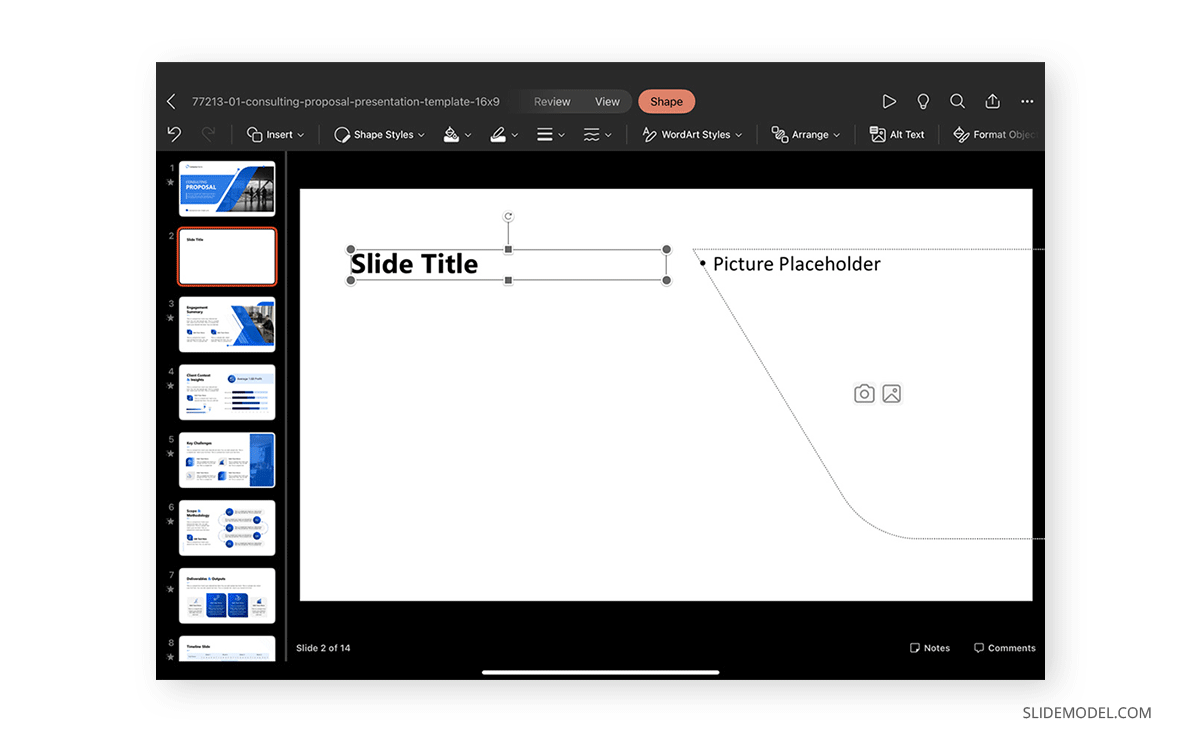 How to edit placeholders in PowerPoint for iPad slide