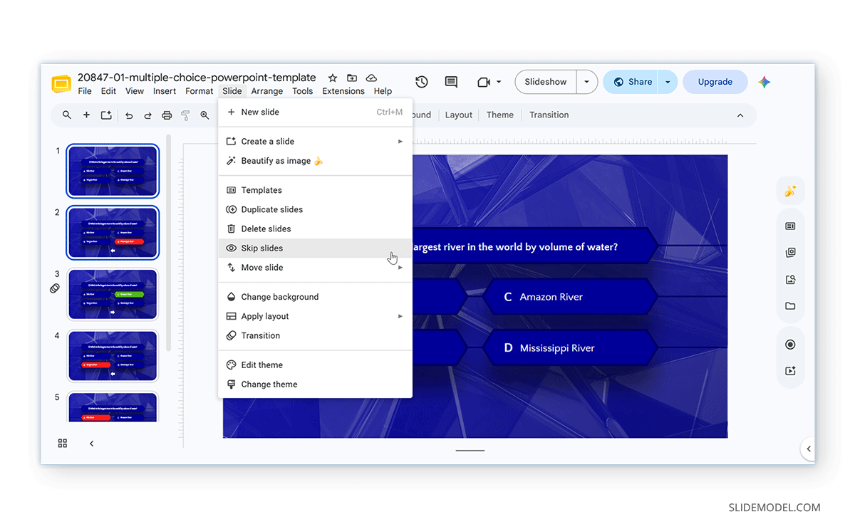 How to skip slides in Google Slides