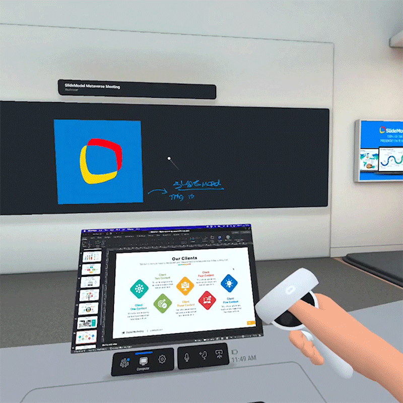 using hand gestures in Horizon Workrooms during a SlideModel meeting