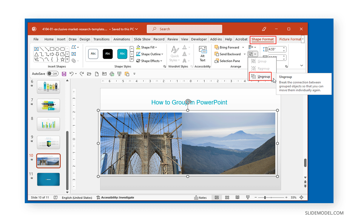 How to ungroup in PowerPoint