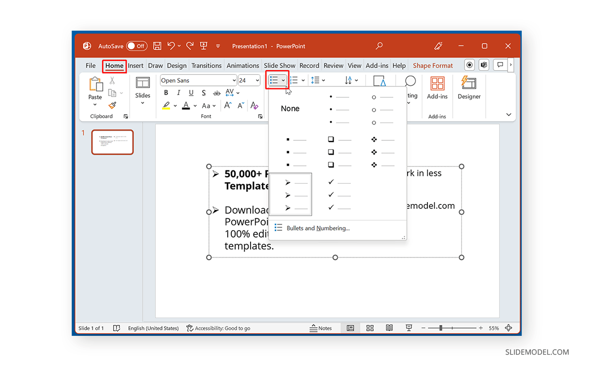 How to add bullet list to columns in PowerPoint