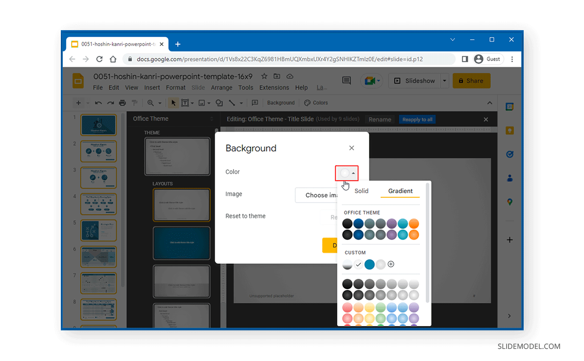 Creating a background with a gradient color in Google Slides