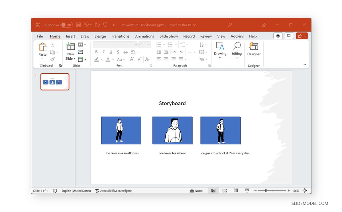 End result custom storyboard in PowerPoint