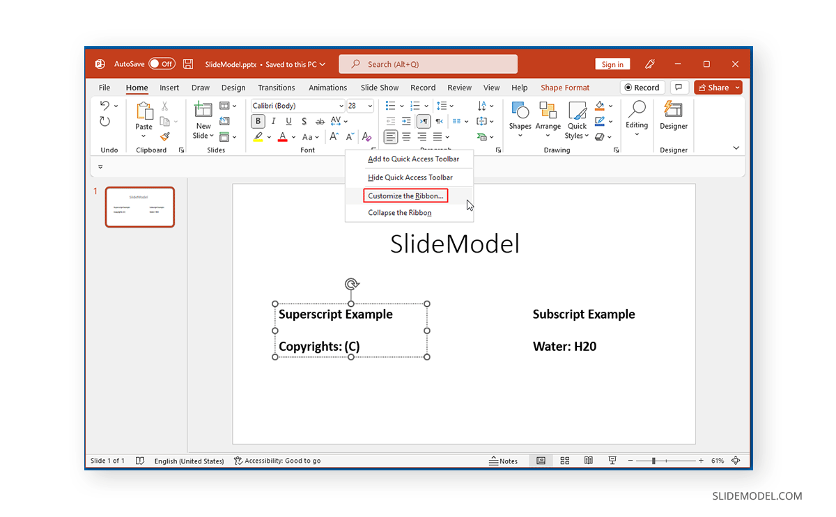 Customizing the ribbon menu in PowerPoint